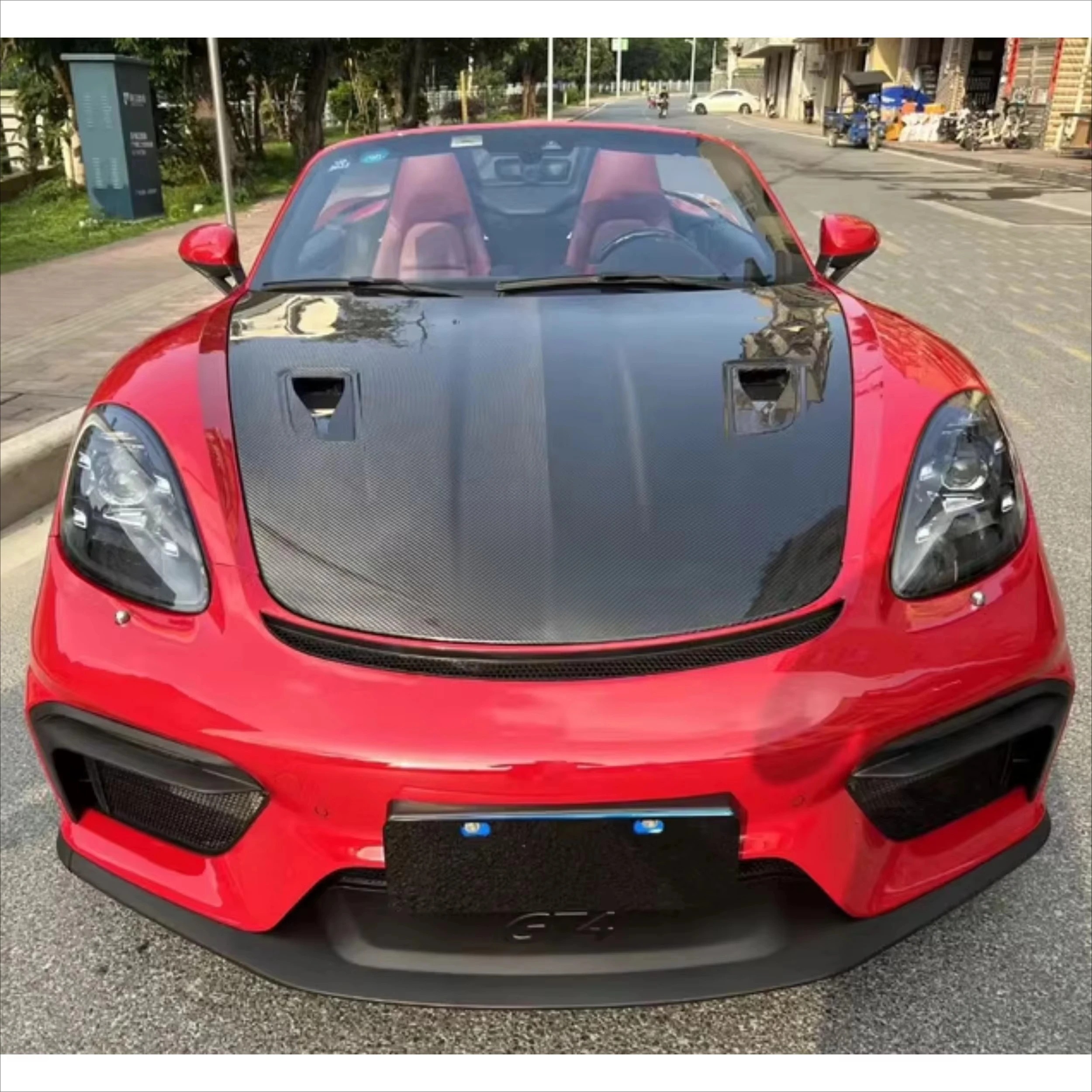 Carbon Fiber Front Engine Hood for 718 Boxster GT4RS Front Bonnet